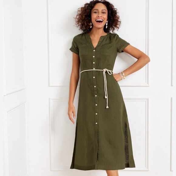 Talbots Dresses & Skirts - TALBOTS Linen Fit & Flare Shirt Dress 12P NWT Vacation Wedding Guest Cruise